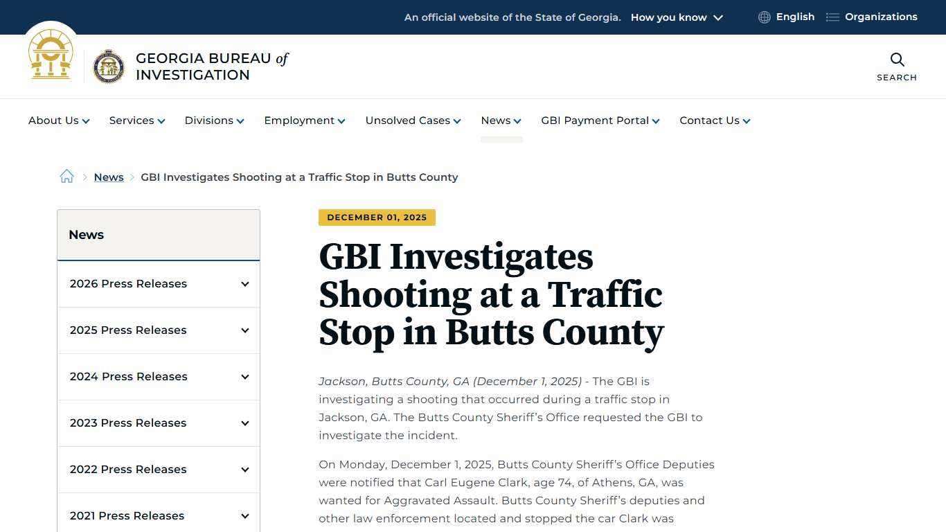 GBI Investigates Shooting at a Traffic Stop in Butts County | Georgia Bureau of Investigation